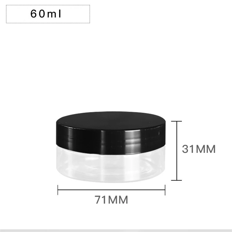 IBELONG Wholesale 60ml empty round clear pet plastic cosmetic packaging cream jar  with clear plastic cap