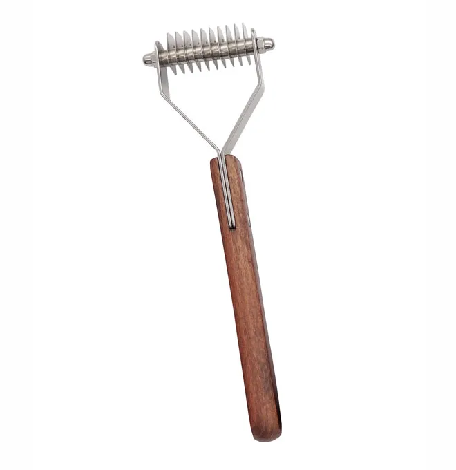 
Pet Undercoat Rake Brush,Wooden Handle Deshedding Dematting Comb Grooming Tool for Medium to Large Dogs and Cats 