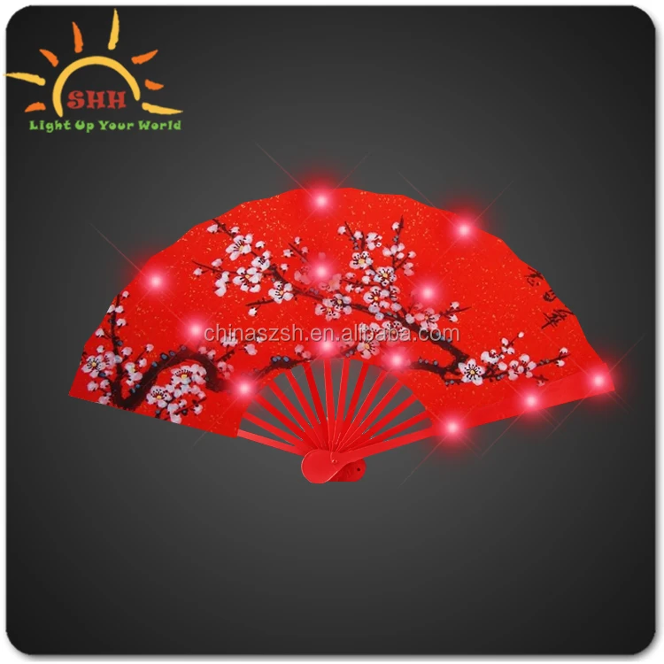 Светодиодный китайский Шелковый веер ручной работы мигающий складной с пользовательским логотипом