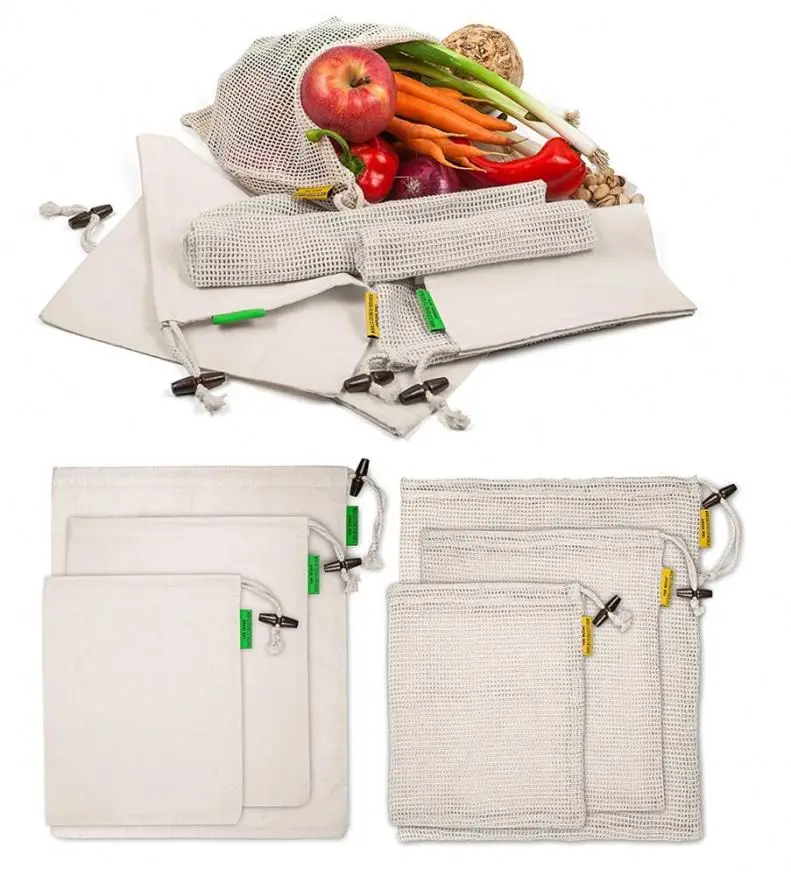 
Set of 6 Fresh Reusable Cotton Veggie Produce Organic Cotton Vegetable Mesh Bags 