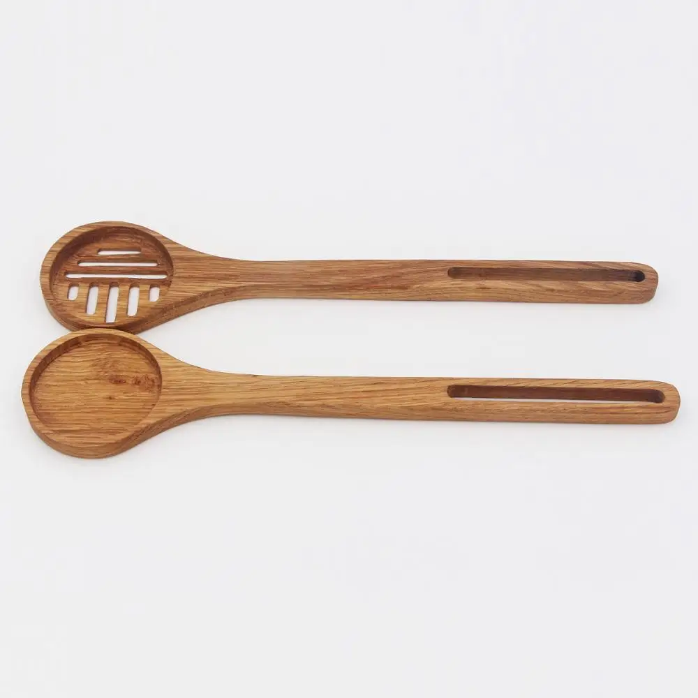 Factory Wholesale  eco friendly oak flat wooden salad spoon set