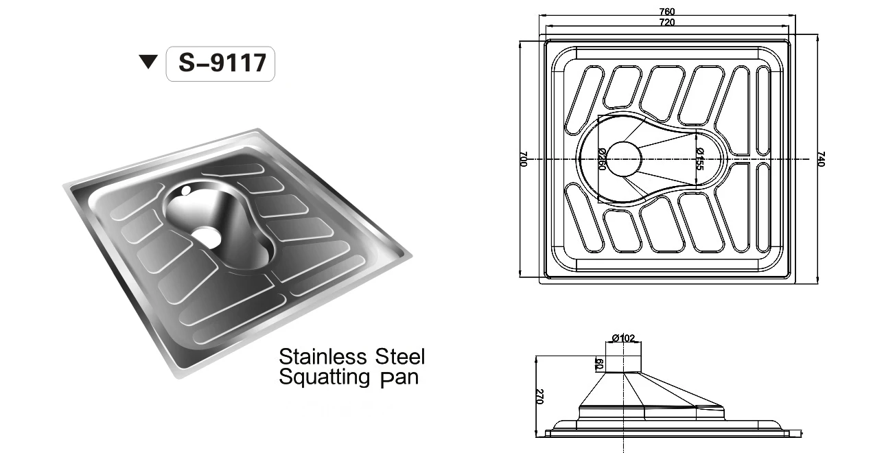 Attractive Price New Type Square Squat Toilet Stainless Steel Squating Pan