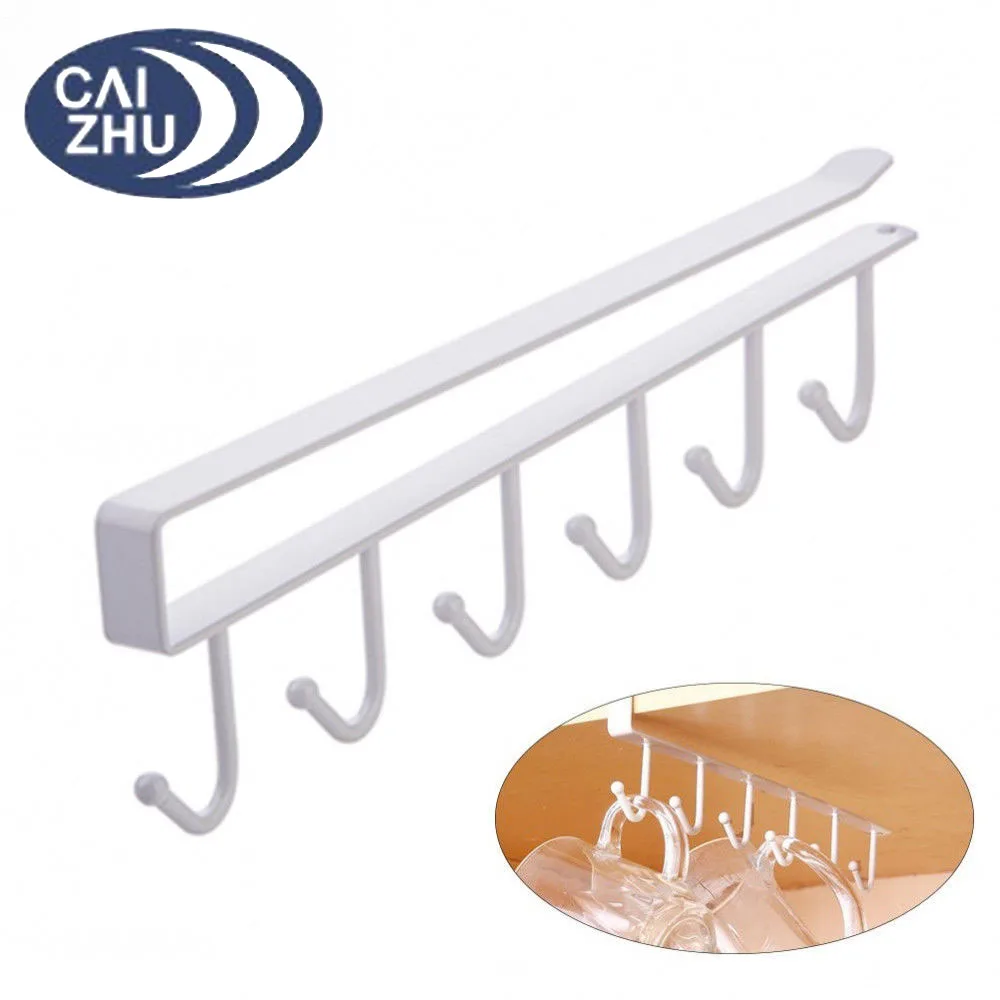 Multifunction Kitchen Utensil Hanging Rack Under Shelf Cup Holder 6 Hooks Cup Holder