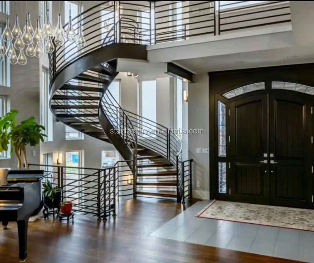 modern steel staircase Indoor curved fabricated steel stairs Indoor curved Prefabricated Steel Wood Staircase TS-471