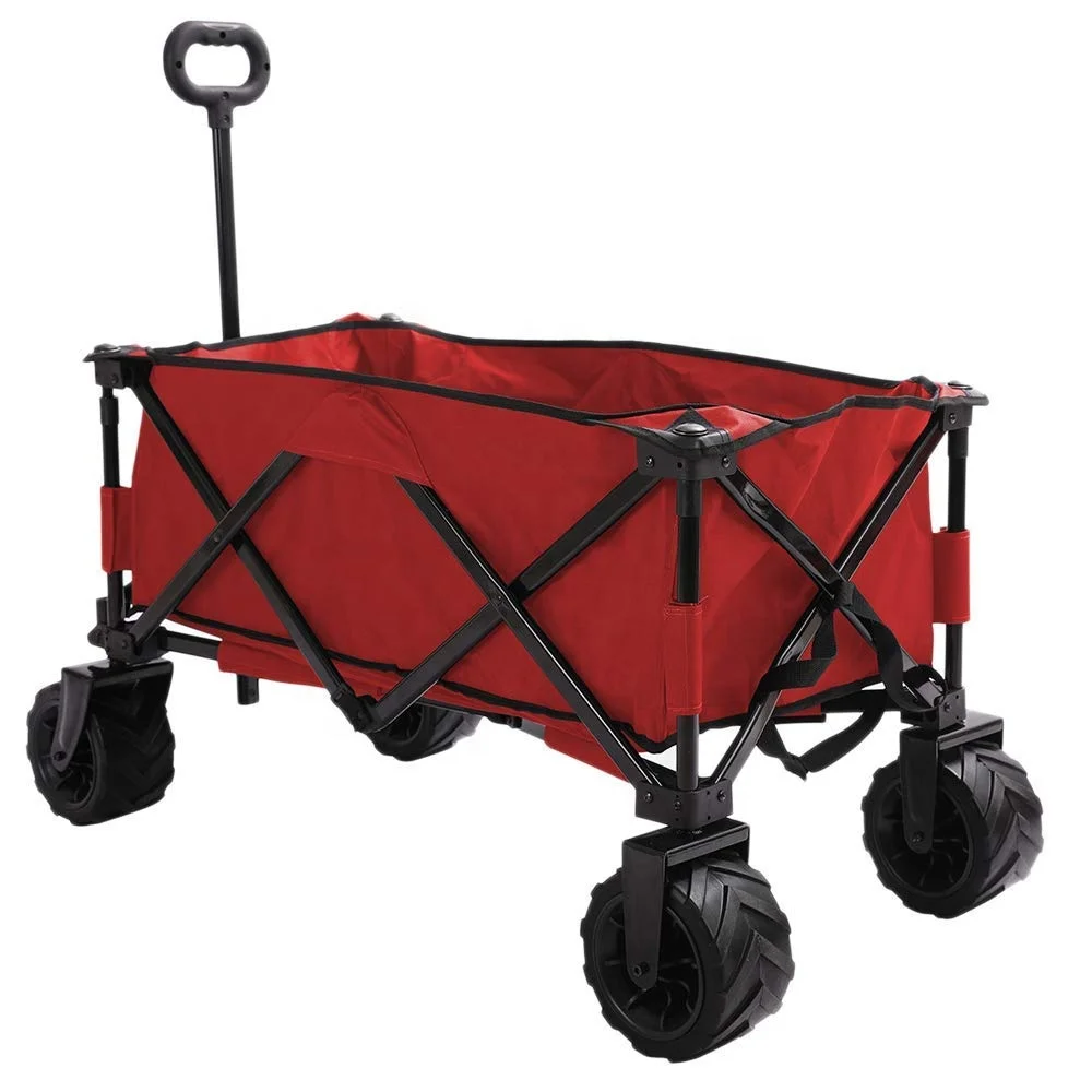 Folding Wagon Cart Heavy Duty Collapsible Utility Wagon All Terrain Outdoor Patio Garden Beach Wagon Cart red