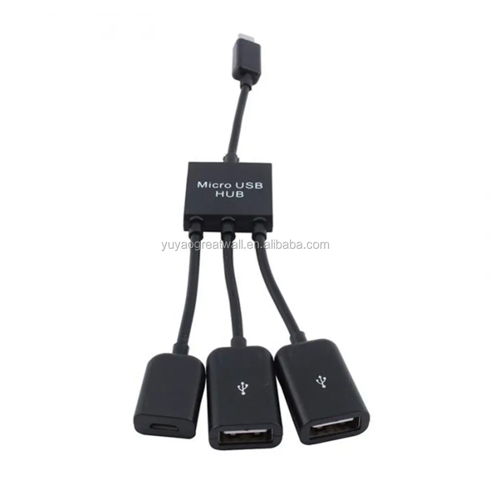 
3 in 1 Micro USB OTG Cable HUB Male to Female Double USB 2.0 Host OTG Adapter Cable Converter Extender 