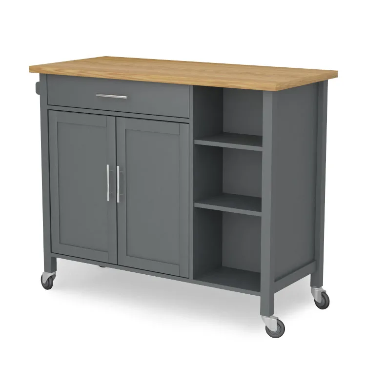 wood top kitchen food storage rack with wheels  multi functional kitchen trolley cabinet