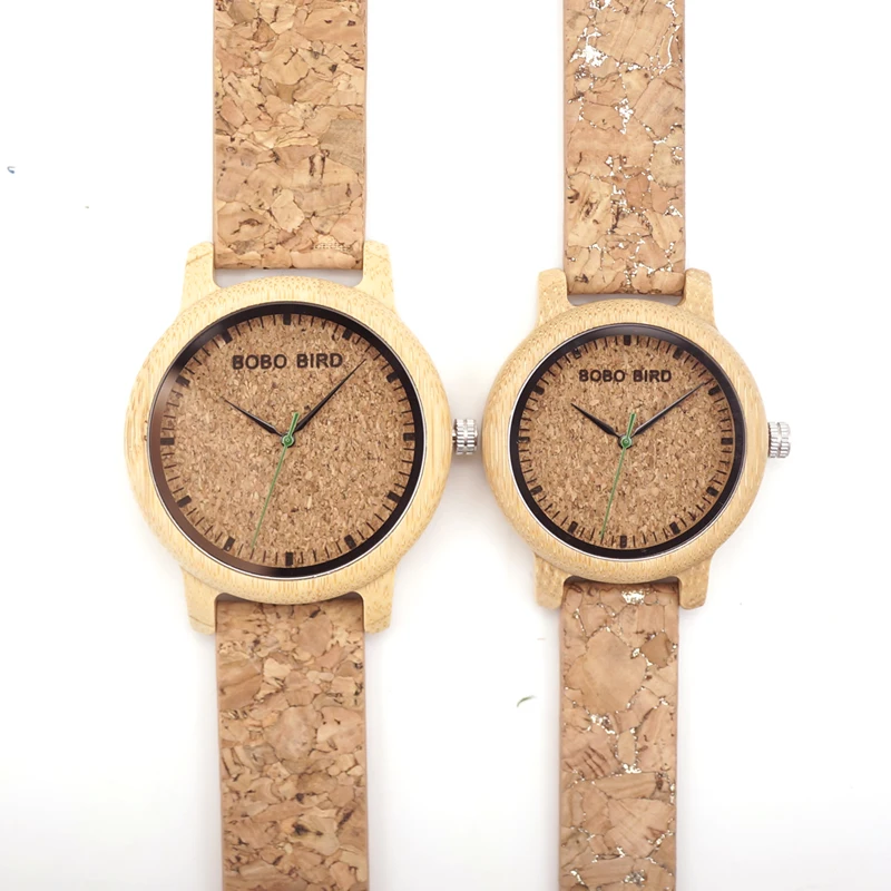 BOBO BIRD Lovers Watches Wooden Timepieces Handmade Cork Strap Bamboo Watch Drop Shipping for couples