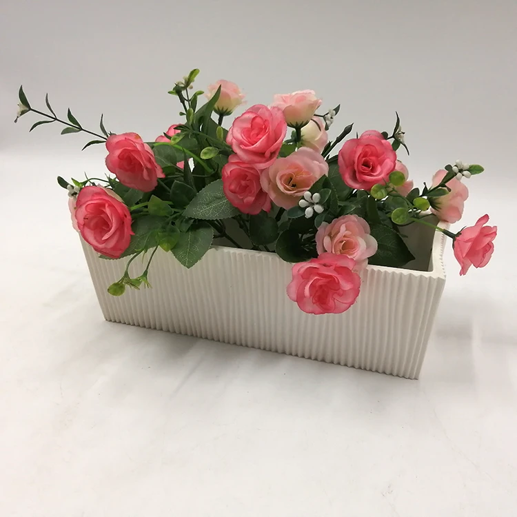Factory price wholesale modern simple rectangle white decorative indoor durable resin home decor planter flower pots