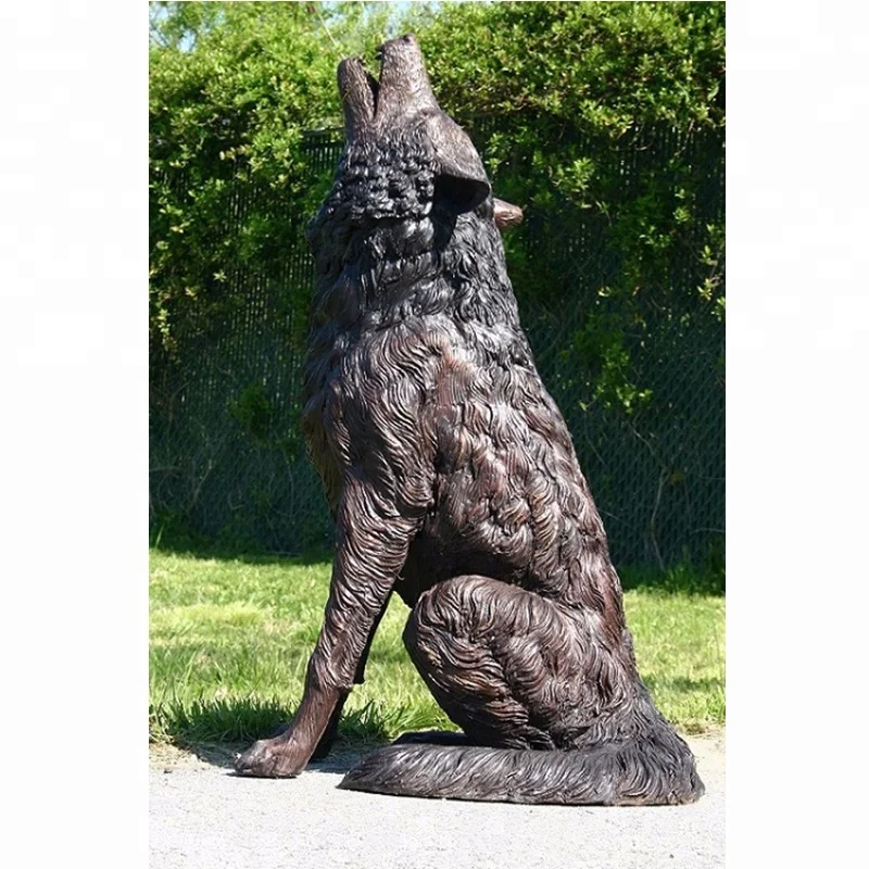 
Garden Decoration Metal Craft Statue Two Life SIze Bronze Wolf Dog Sculpture 
