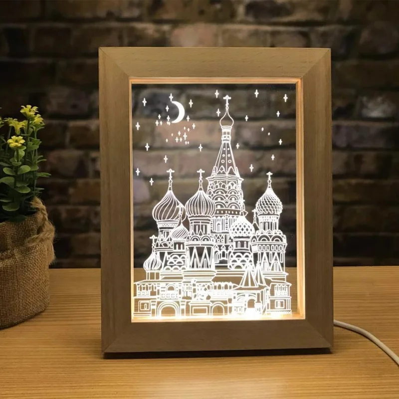 
Customized Gift Valentine Romantic USB Bccklit Wooden LED Picture Frame 