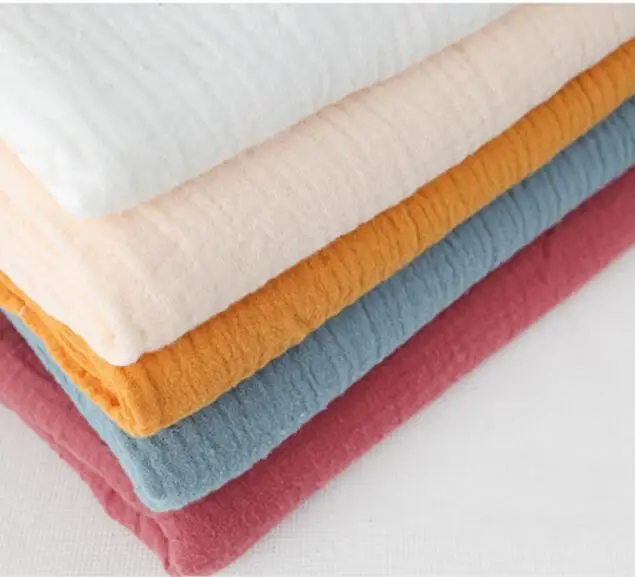 
Custom color on solid color crinkle double gauze fabric 