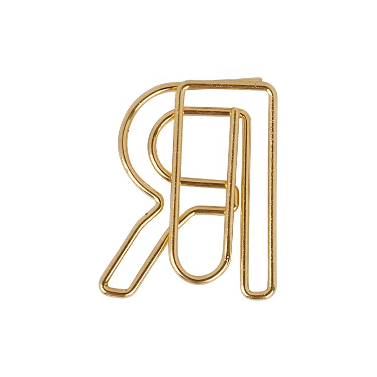 Wholesale Stationery paper clip gold color letter R shaped metal paper clips