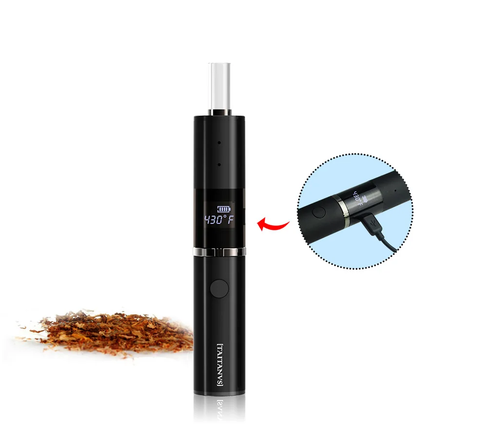 
e cigarette with digital display T3 glass heating element Knob-style Temperature Control dry herb vaporizer with high capacity 