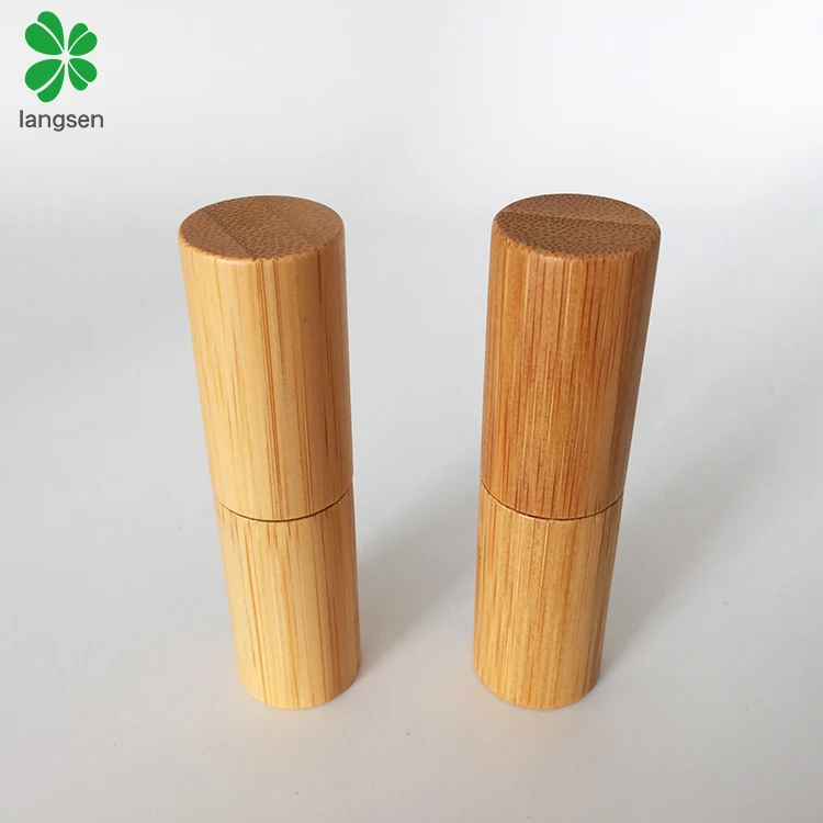 Hot sell empty bamboo lipstick tube container, wooden bamboo material lip balm tubes containers