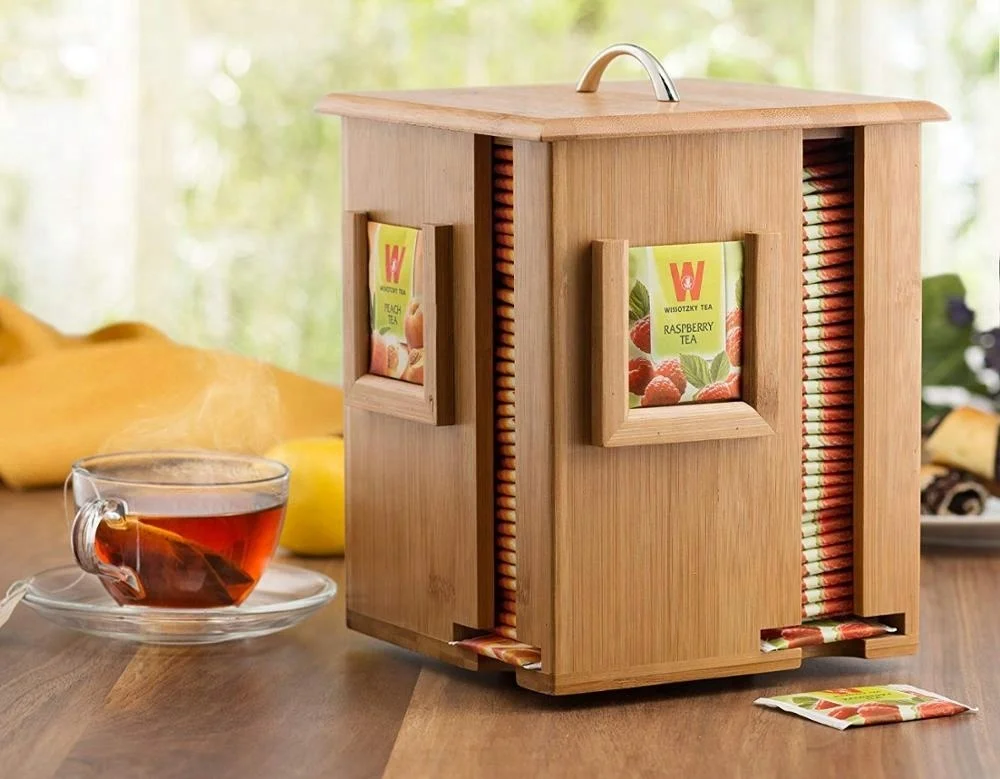 
4 Compartment Wooden Teabag Holder Made of 100% Organic Bamboo 