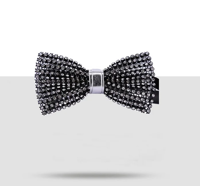Newest Design Crystal and Leather Black Bow Tie for Boys