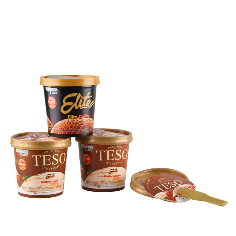 Disposable single wall double coating ice cream paper cup with lid and spoon