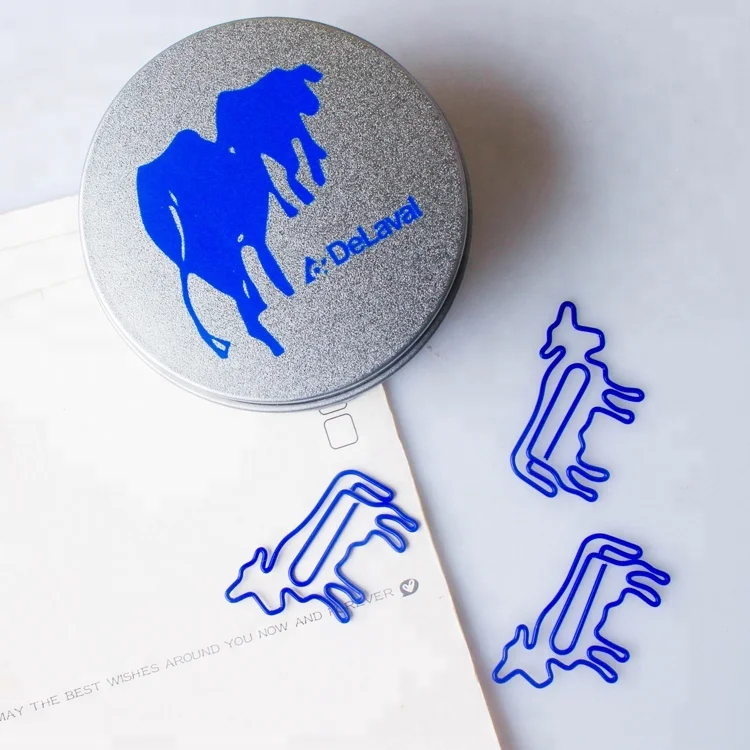 Cute blue cow shape metal paper clip for stationery