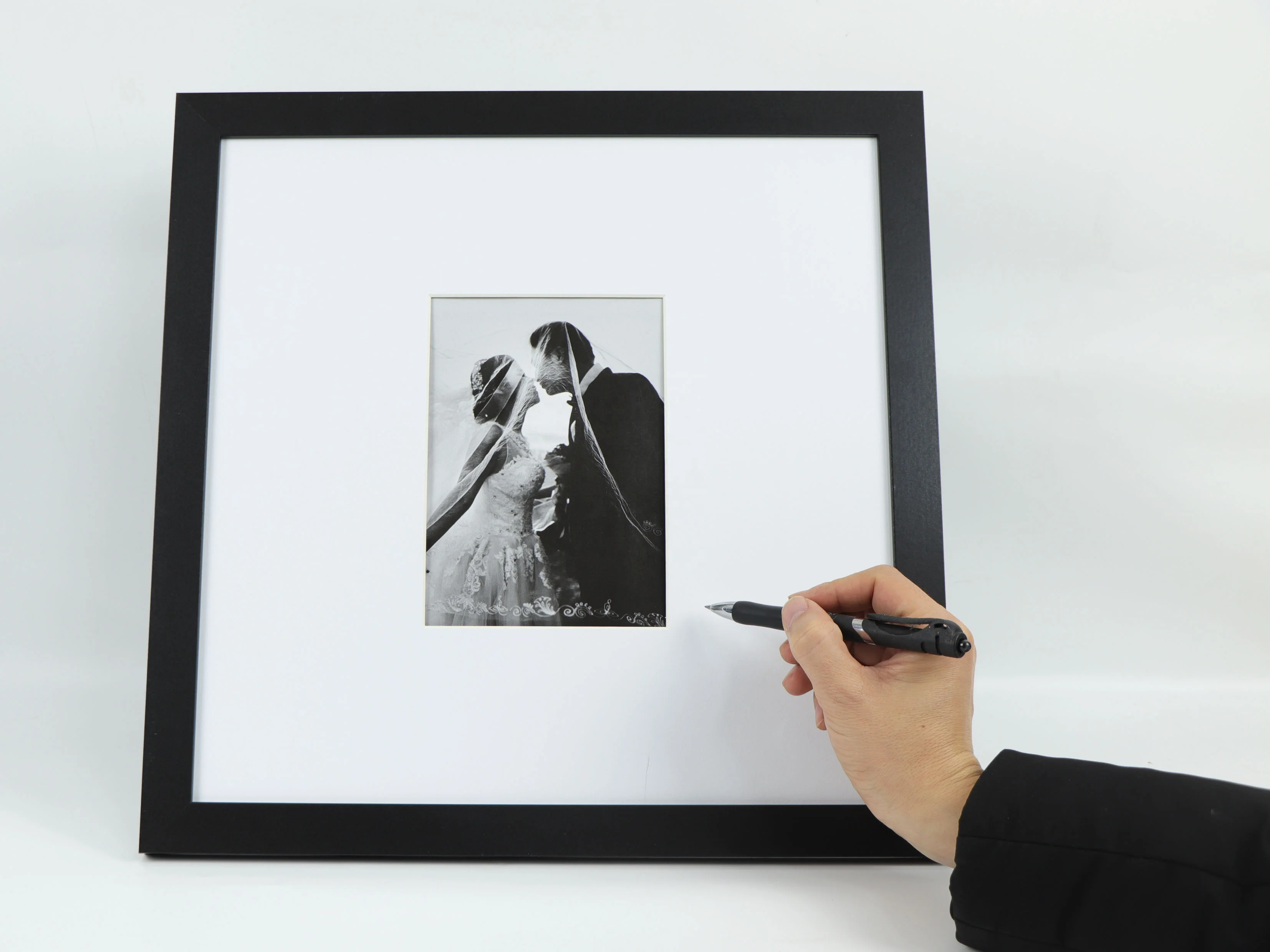 black 14x14 wedding Picture Frames, Guest signature frame, 2.2mm Glass with 1.2mm Mat to 5x7 photo..