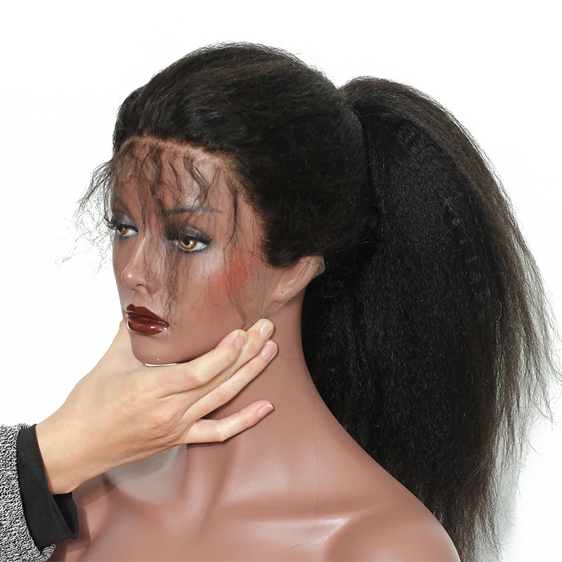
Kinky Straight 360 lace front wigs Pre Plucked With Baby Hair 180% Italian Yaki human hair wig human hair extension wholesale 