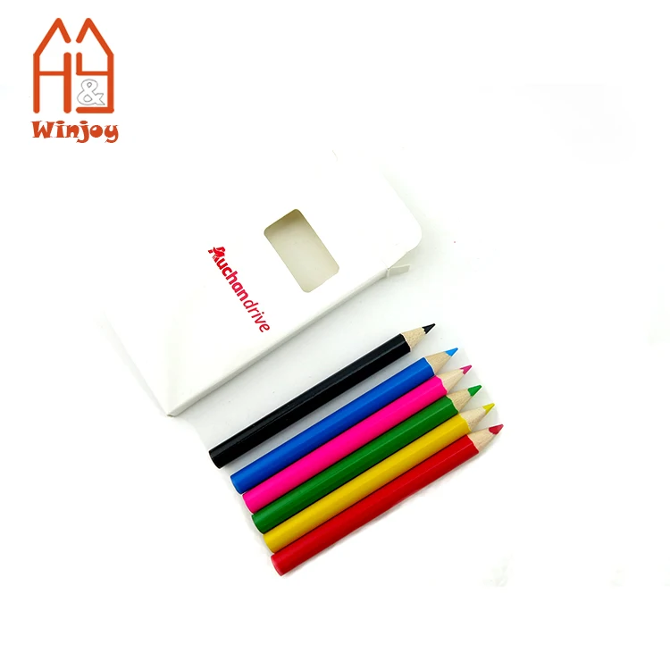 6pcs/8pcs Wooden Drawing Color Pencil Natural Wood Mini Size Custom Paper Box Packing Kids Colored Pencils Art Sets