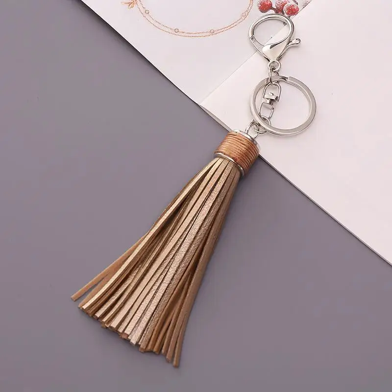 Esky Hot sale Colorful 17cm Key chain Bag Leather tassels With Metal Wax String cup