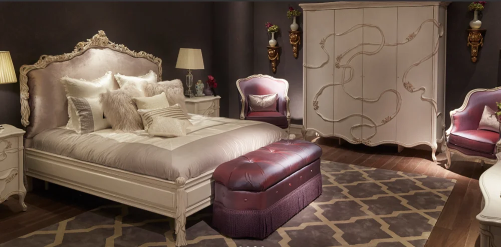 Bisini во французском стиле элегантные Античная хохолком воспроизведение Rococo ткань подставка для ног в изножье кровати мебель спальни