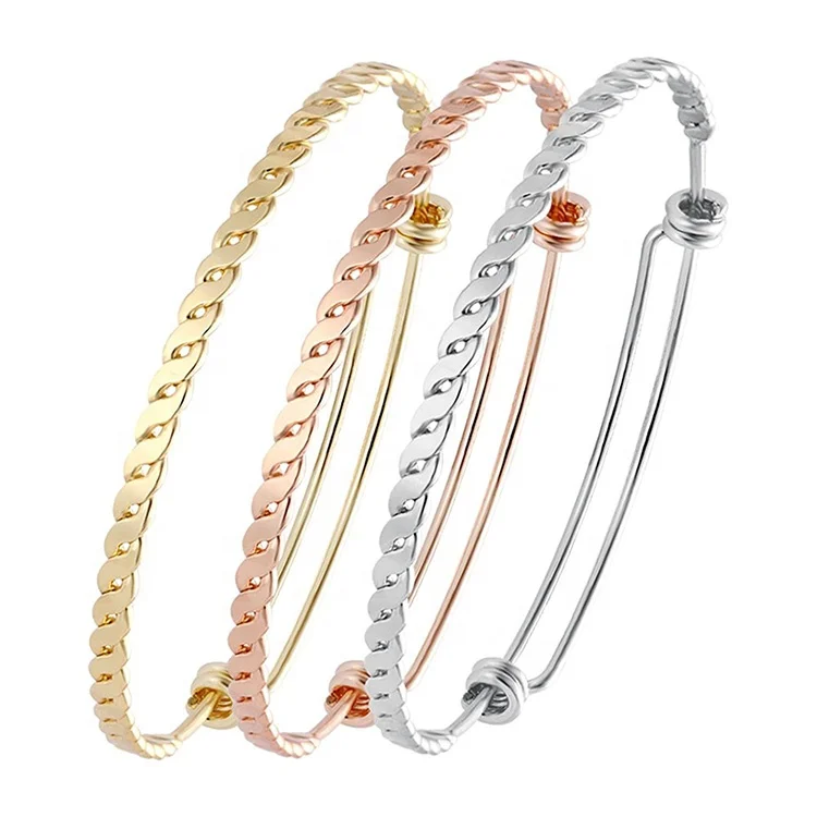 Loftily Jewelry Simple Silver/Rose Gold Plated Stainless Steel Adjustable Expandable Bangle Bracelet DIY Wire String Bracelet
