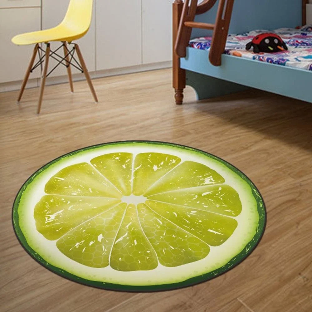 Creative Fruit Rug Kids Cartoon Colorful Unique Washable Polypropylene Woven Round Picnic Play Carpet Rug