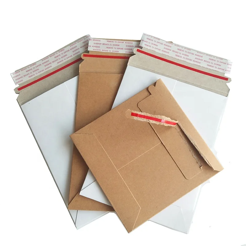 Custom  Logo Fully  Recycled White Cardboard Paper Envelope with Easy Tear Strip for Mailing