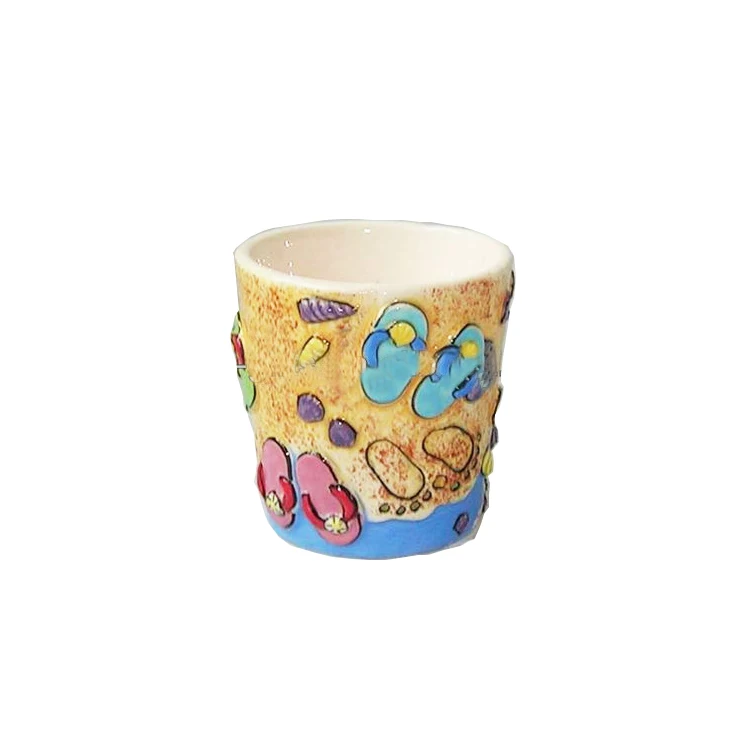 Factory cool fashion Decorative mini ceramic cups with Beach scene design