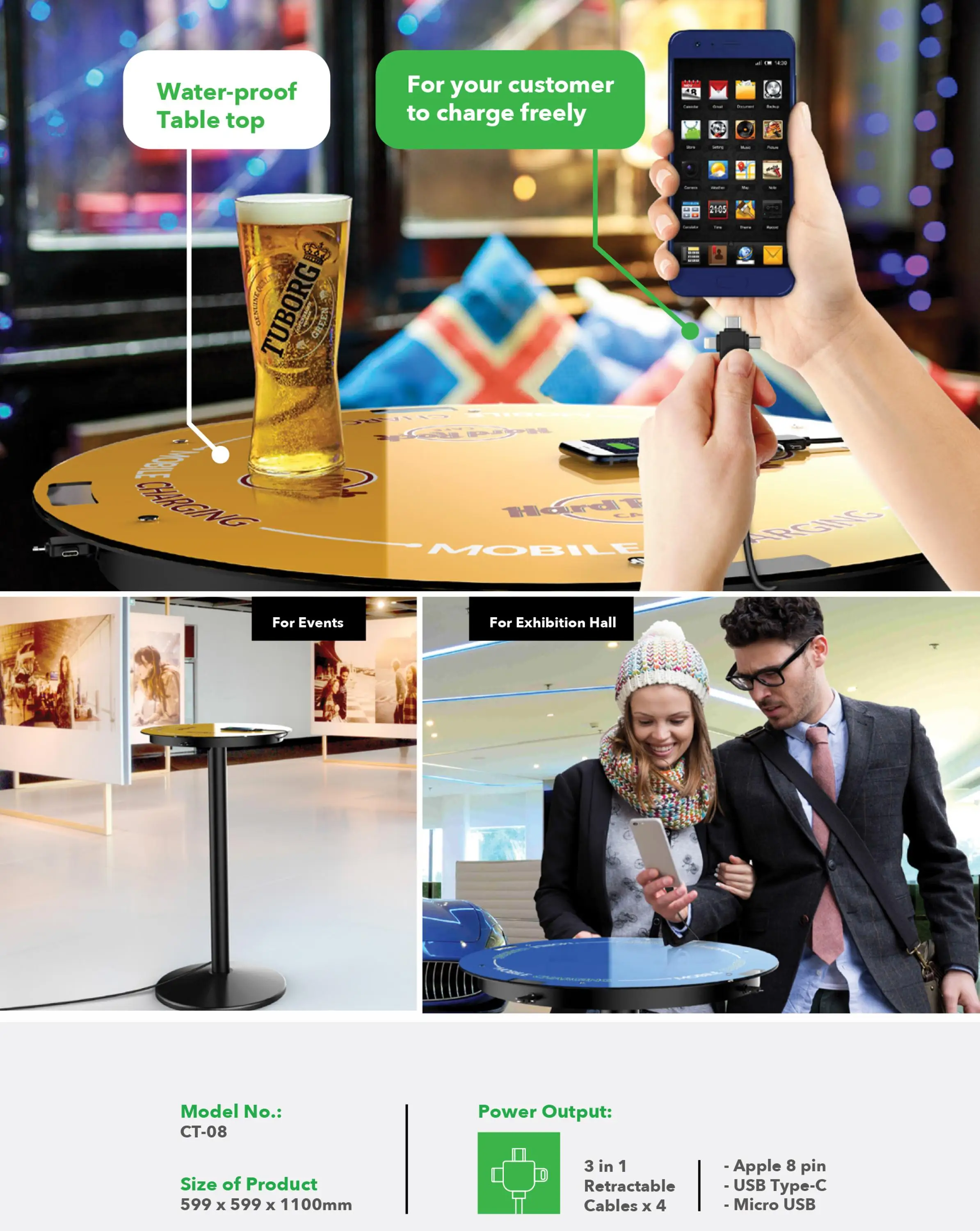 Cafe shop restaurant cell phone Charging station Table with wireless Qi top for quick mobile phone charging