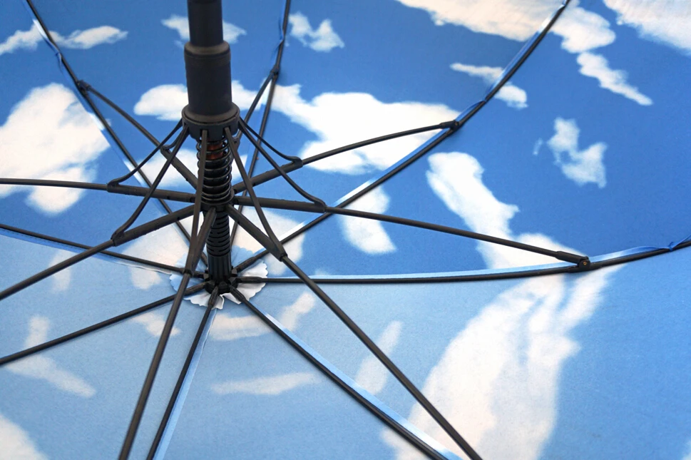 Двойной слой внутри голубое небо прокатки печати деревянный зонт-трость