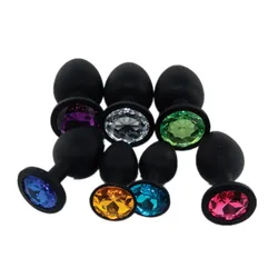 Adult Sex Toys Medical Silicone Anal Butt Plug with Colorful Plastic Gem