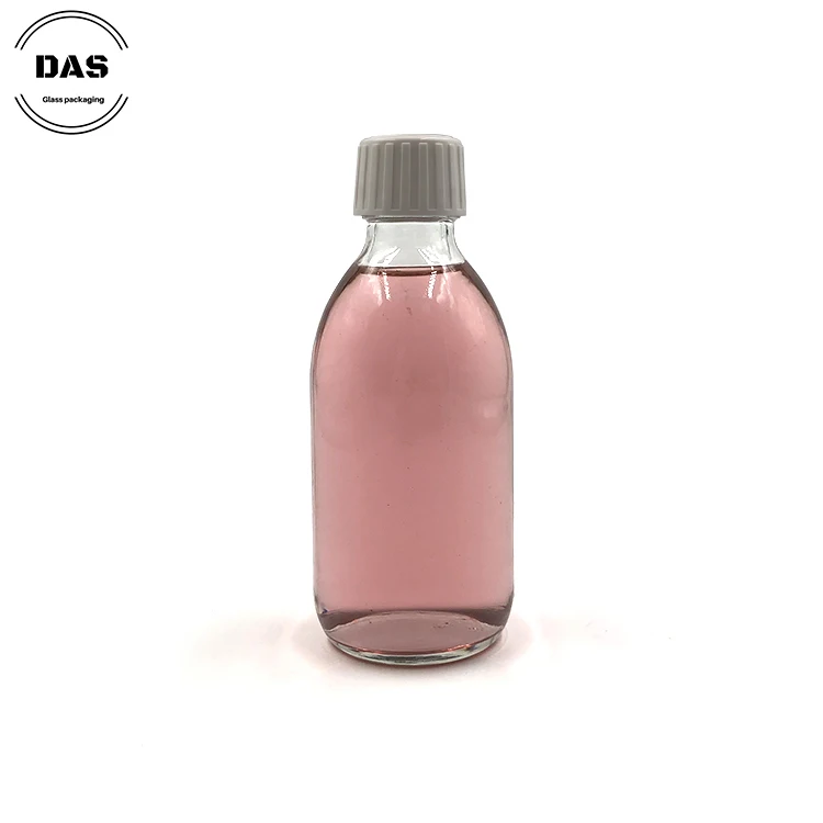 Custom fancy clear pharmaceutical glass syrup bottle 200ml