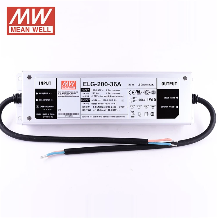 Original MEANWELL led driver 200W 32 volt dc power supply ELG-200-36A