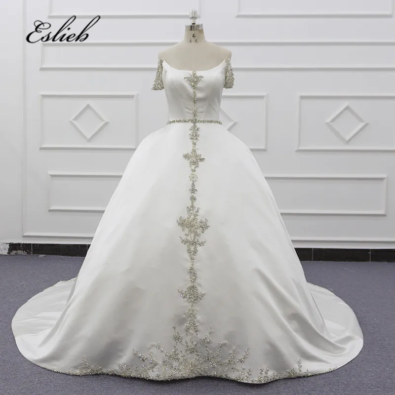 Muslim Designs Wedding Dresses Bridal Ball Gown 2019 See Through Lace Pattern Sleeveless Wedding Dress