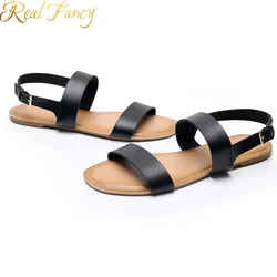Fashion Custom Fancy Flat PU Buckle Strap Casual Flats Sandals for Women and Ladies