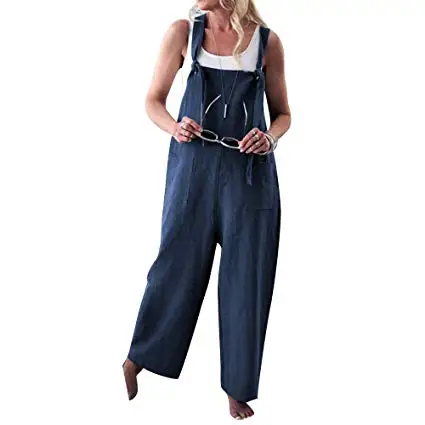 MAGICMK Women Loose Suspender Trousers Wide Leg Overalls Bodysuit Romper Harem Pants Plus Size Jumpsuits