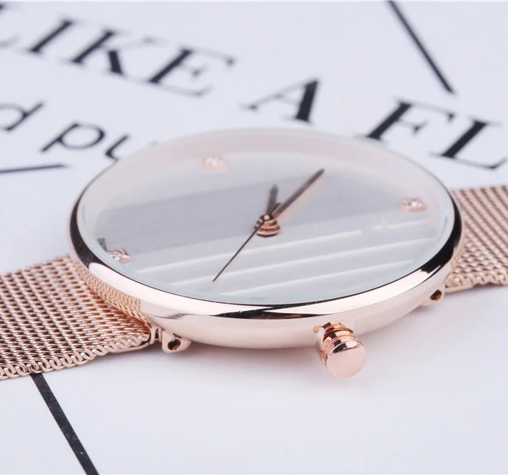 Manufacturers simple design quartz movement mesh band wrist watch women