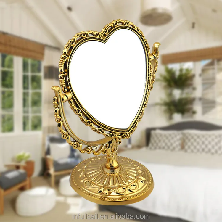 
double sides heart-shaped magniying cosmetic mirror high quality free standing desktop mirror 