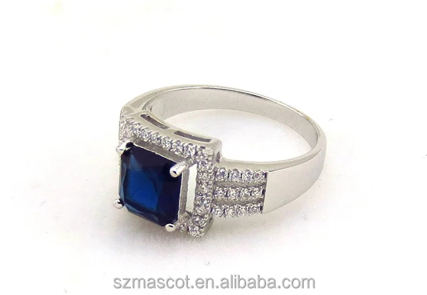 Custom Design Signet Rings Women 925 Sterling Silver Square Fake Blue Sapphire Rings
