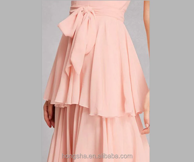 Tiered Belted Gown2017 Elegant Bridal Chiffon Gown Dress shirred tiered layers an attached sash belt HSH6013