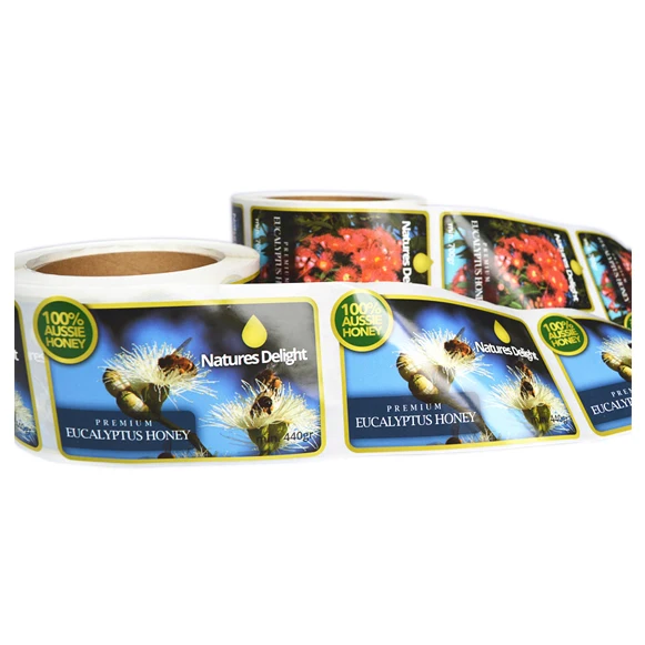 Factory price bright color honey jar label,gloss honey bottle labels