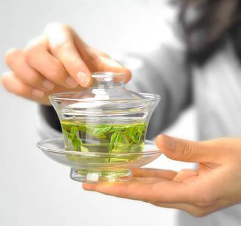 Modern 200ml Clear Borosilicate Glass Gaiwan Saucer Cover Handmade Gongfu Teapot Brewing Cup for Coffee Drinkware for Travel