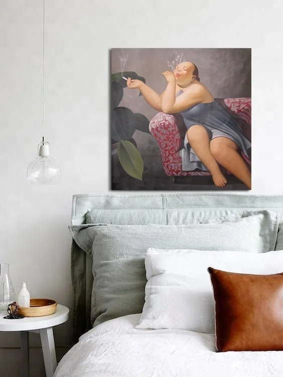 Hand painted Chinese sex fat woman portrait oil painting on canvas