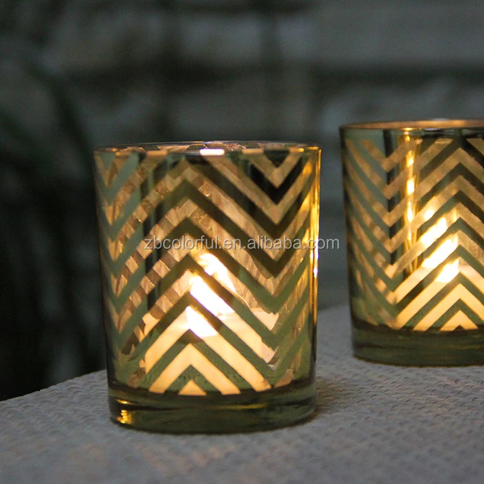 Wholesale mercury electroplated gold candle holder glass candle jars