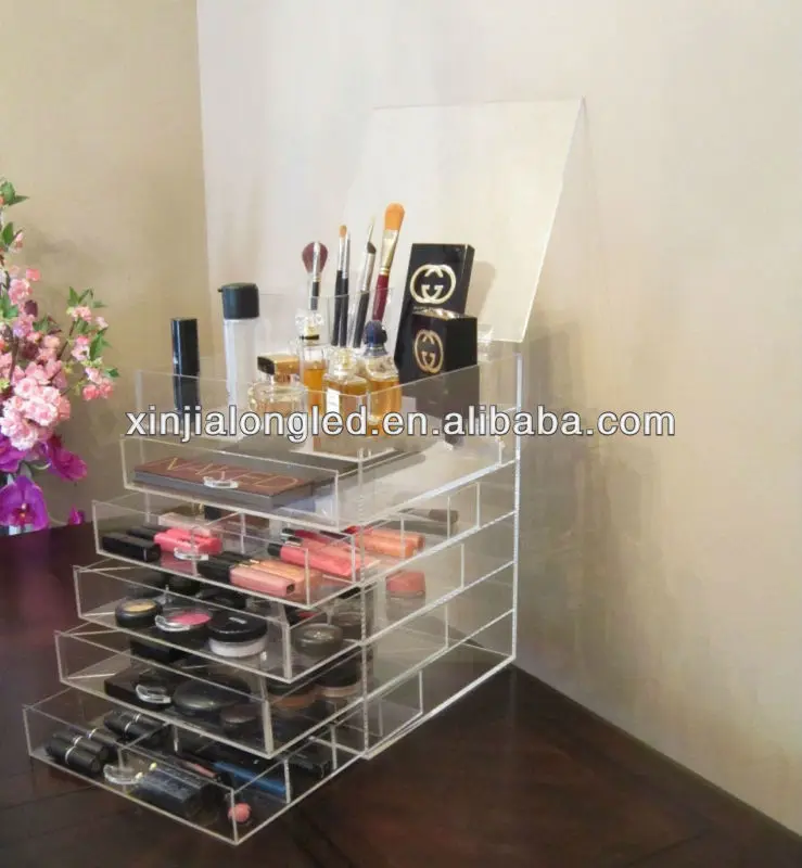 Acrylic Cosmetics Organizer Box with 5 Drawers Clear Acrylic Jewelry Chest with Lid and Drawers