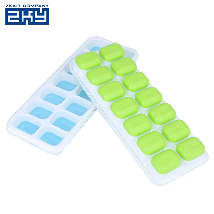 Stackable Durable 14 Cavities Food Freezer Storage Tray Silicon Ice Cube Mold With Lid